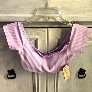 Cabana Del Sol Lavender Purple Ribbed Off The Shoulder Bikini Top‎